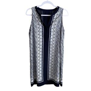 Tahari - Navy & White Graphic Print Slip Dress - Size Medium